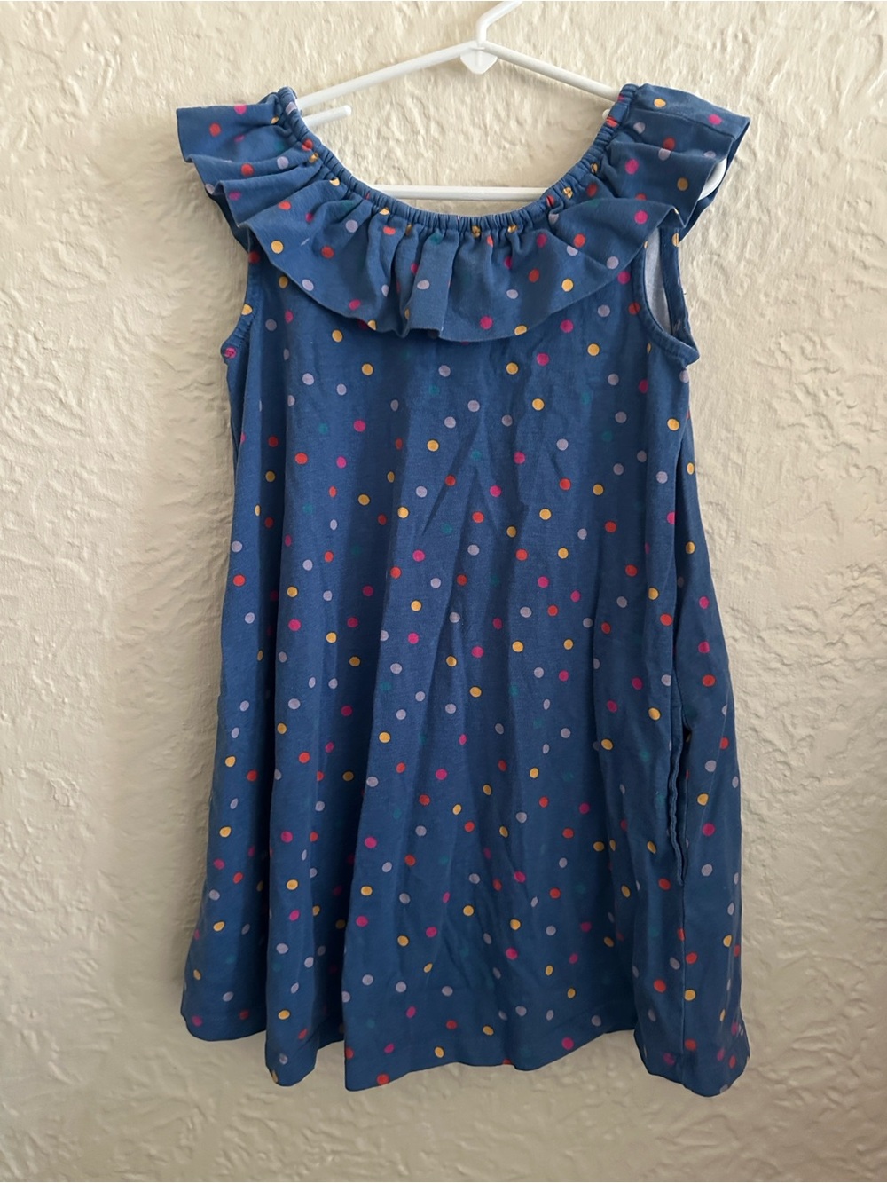 Hanna Andersson Ruffle Neck Swing Dress Kids Girls Lookout Blue Multi Dot 8